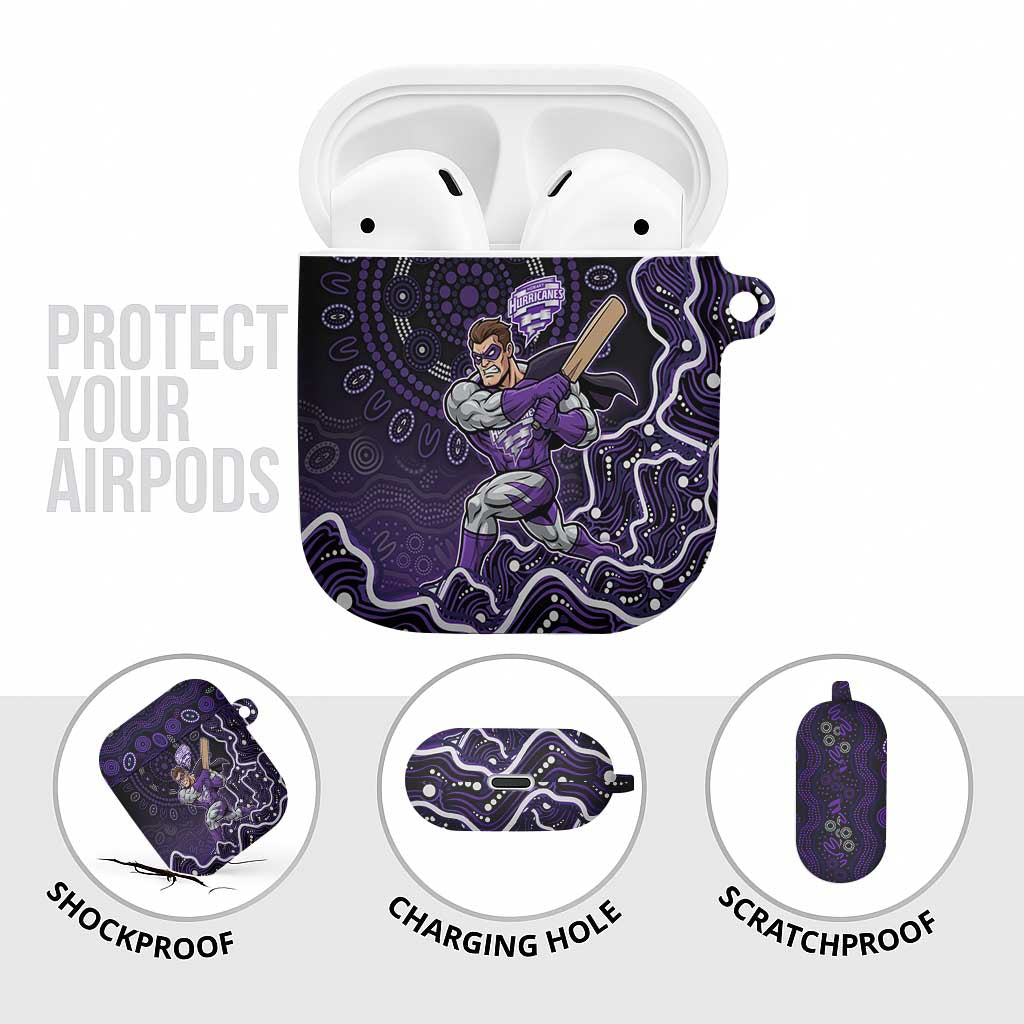 Hobart Hurricanes Cricket Mascot AirPods Case Aboriginal Dot Art Purple And Black Tribal Pattern