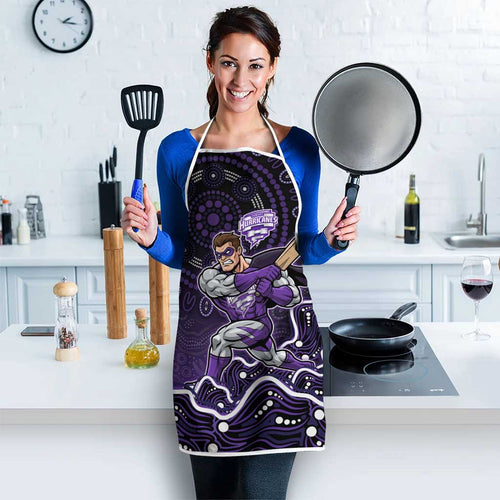 Hobart Hurricanes Cricket Mascot Apron Aboriginal Dot Art Purple And Black Tribal Pattern