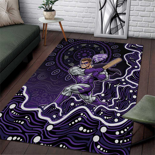 Hobart Hurricanes Cricket Mascot Area Rug Aboriginal Dot Art Purple And Black Tribal Pattern