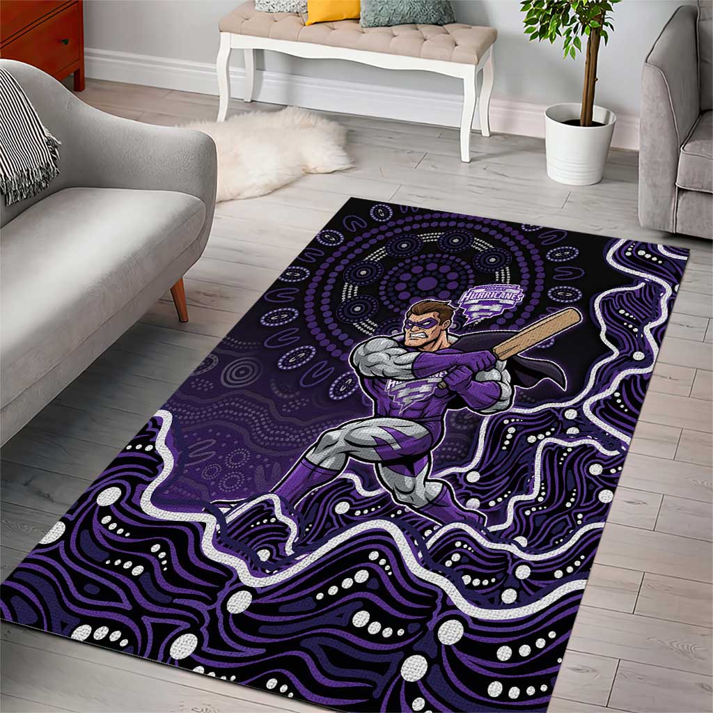 Hobart Hurricanes Cricket Mascot Area Rug Aboriginal Dot Art Purple And Black Tribal Pattern