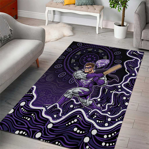 Hobart Hurricanes Cricket Mascot Area Rug Aboriginal Dot Art Purple And Black Tribal Pattern