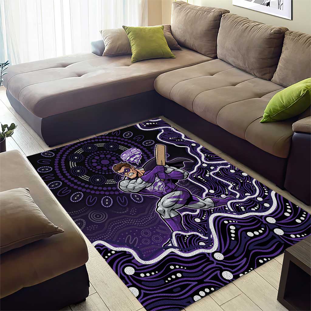 Hobart Hurricanes Cricket Mascot Area Rug Aboriginal Dot Art Purple And Black Tribal Pattern