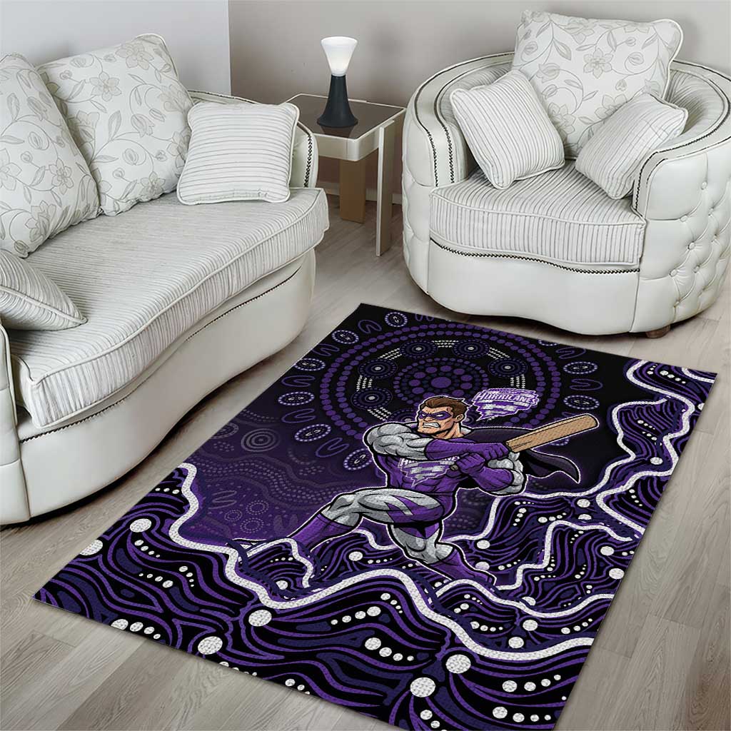 Hobart Hurricanes Cricket Mascot Area Rug Aboriginal Dot Art Purple And Black Tribal Pattern