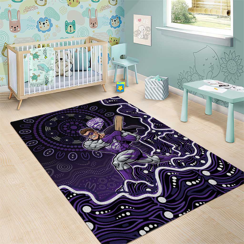 Hobart Hurricanes Cricket Mascot Area Rug Aboriginal Dot Art Purple And Black Tribal Pattern