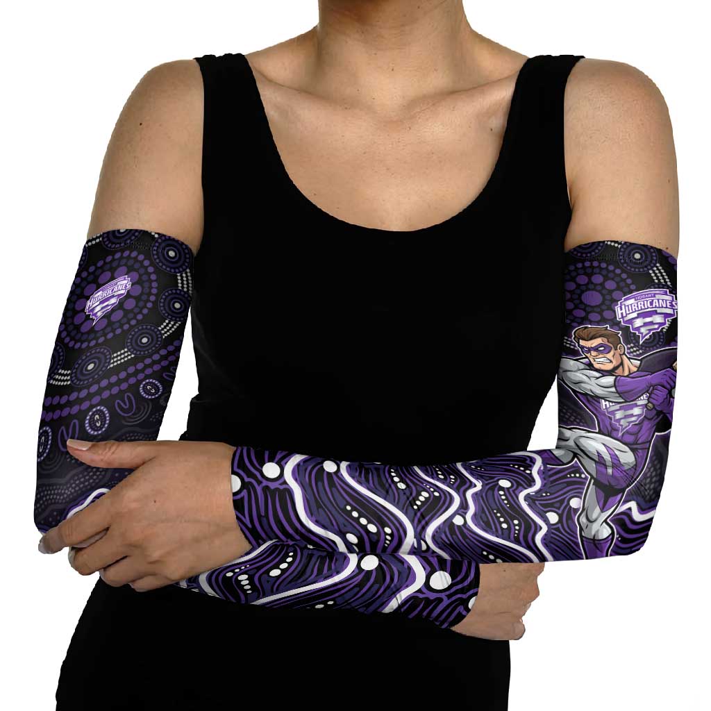 Hobart Hurricanes Cricket Mascot Arm Sleeves Aboriginal Dot Art Purple And Black Tribal Pattern