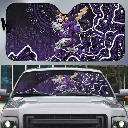 Hobart Hurricanes Cricket Mascot Auto Sun Shade Aboriginal Dot Art Purple And Black Tribal Pattern