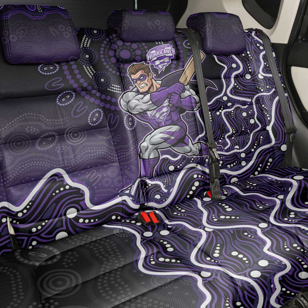 Hobart Hurricanes Cricket Mascot Back Car Seat Cover Aboriginal Dot Art Purple And Black Tribal Pattern