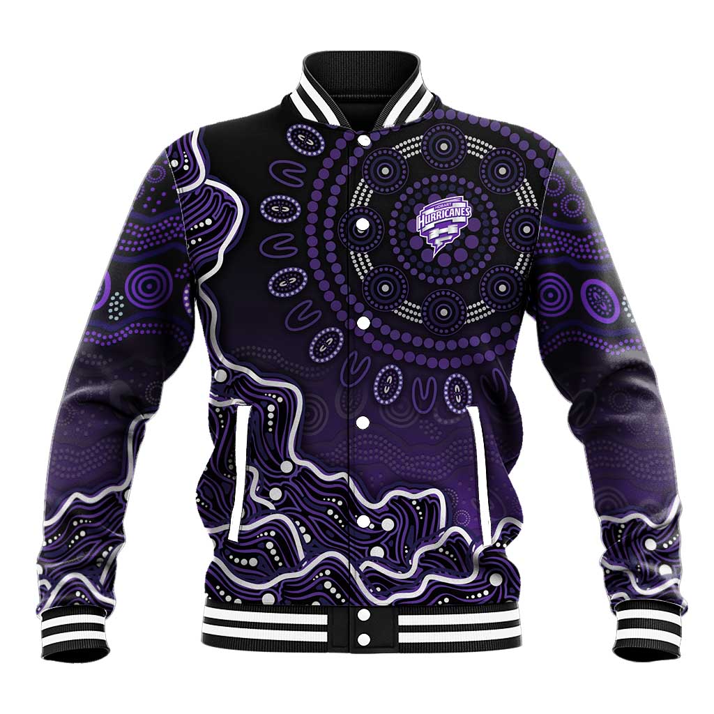 Hobart Hurricanes Cricket Mascot Baseball Jacket Aboriginal Dot Art Purple And Black Tribal Pattern
