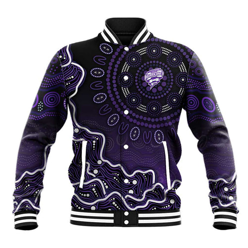 Hobart Hurricanes Cricket Mascot Baseball Jacket Aboriginal Dot Art Purple And Black Tribal Pattern