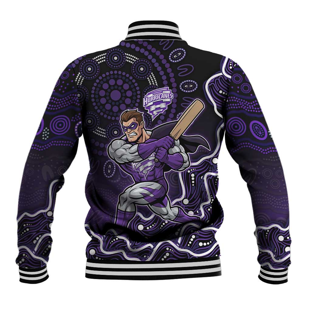 Hobart Hurricanes Cricket Mascot Baseball Jacket Aboriginal Dot Art Purple And Black Tribal Pattern