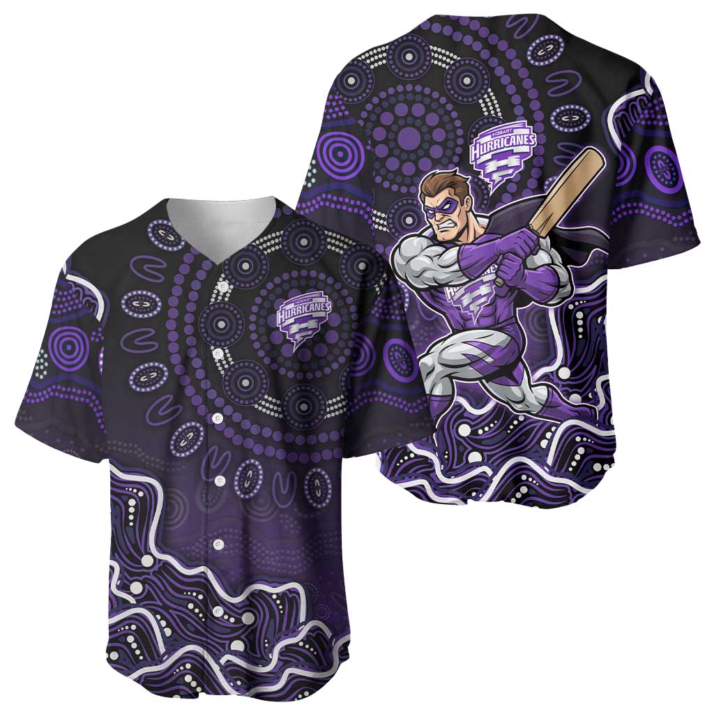 Hobart Hurricanes Cricket Mascot Baseball Jersey Aboriginal Dot Art Purple And Black Tribal Pattern