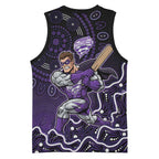 Hobart Hurricanes Cricket Mascot Basketball Jersey Aboriginal Dot Art Purple And Black Tribal Pattern