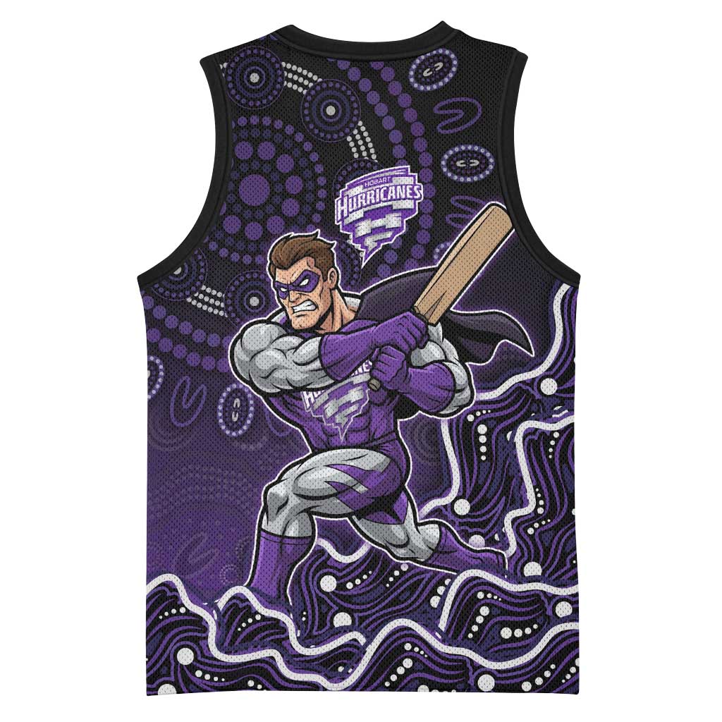 Hobart Hurricanes Cricket Mascot Basketball Jersey Aboriginal Dot Art Purple And Black Tribal Pattern