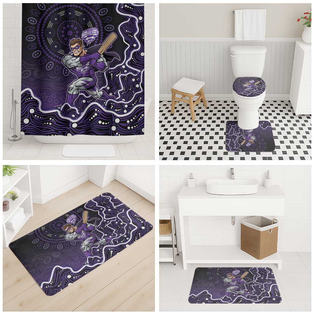 Hobart Hurricanes Cricket Mascot Bathroom Set Aboriginal Dot Art Purple And Black Tribal Pattern
