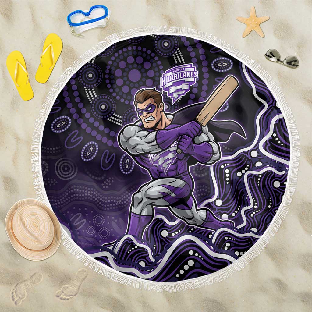 Hobart Hurricanes Cricket Mascot Beach Blanket Aboriginal Dot Art Purple And Black Tribal Pattern