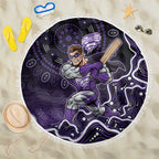 Hobart Hurricanes Cricket Mascot Beach Blanket Aboriginal Dot Art Purple And Black Tribal Pattern
