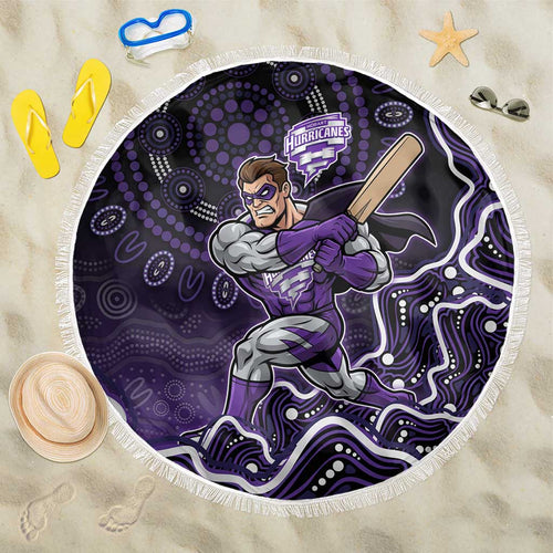 Hobart Hurricanes Cricket Mascot Beach Blanket Aboriginal Dot Art Purple And Black Tribal Pattern