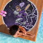 Hobart Hurricanes Cricket Mascot Beach Blanket Aboriginal Dot Art Purple And Black Tribal Pattern