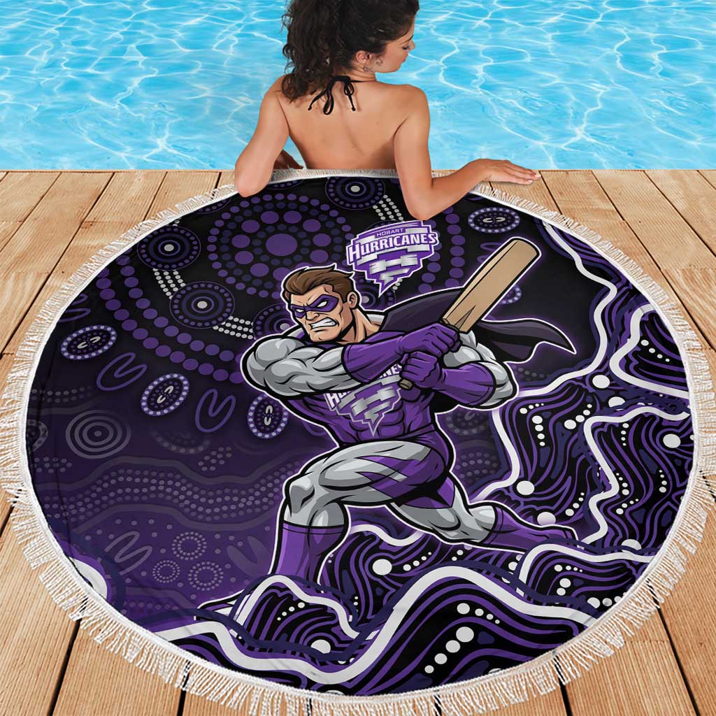 Hobart Hurricanes Cricket Mascot Beach Blanket Aboriginal Dot Art Purple And Black Tribal Pattern