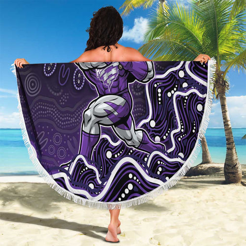 Hobart Hurricanes Cricket Mascot Beach Blanket Aboriginal Dot Art Purple And Black Tribal Pattern