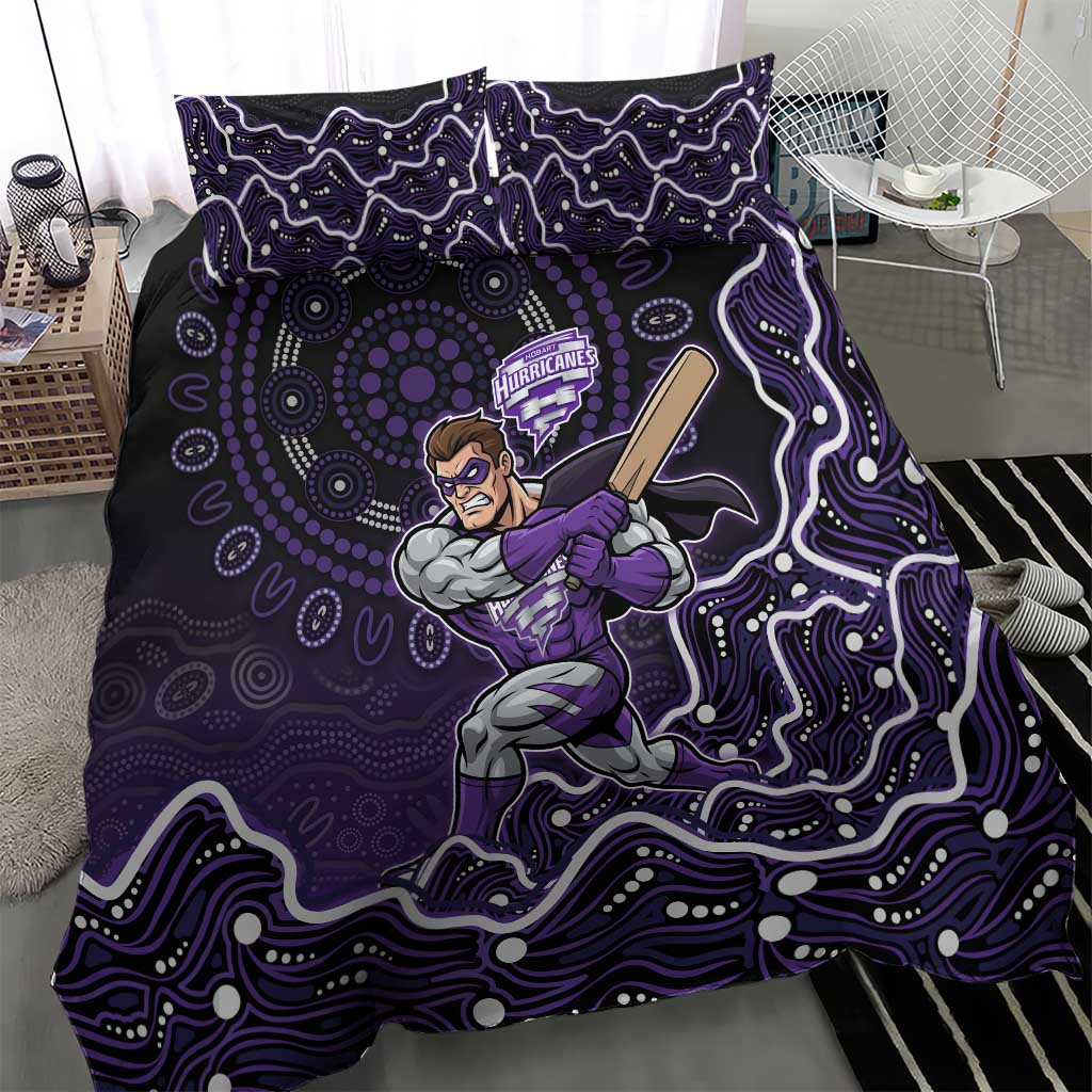 Hobart Hurricanes Cricket Mascot Bedding Set Aboriginal Dot Art Purple And Black Tribal Pattern