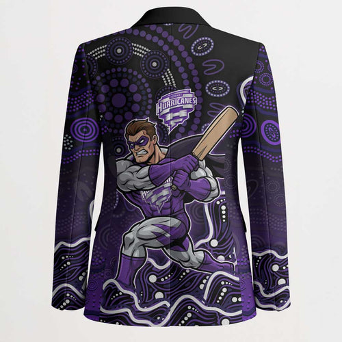 Hobart Hurricanes Cricket Mascot Blazer Aboriginal Dot Art Purple And Black Tribal Pattern