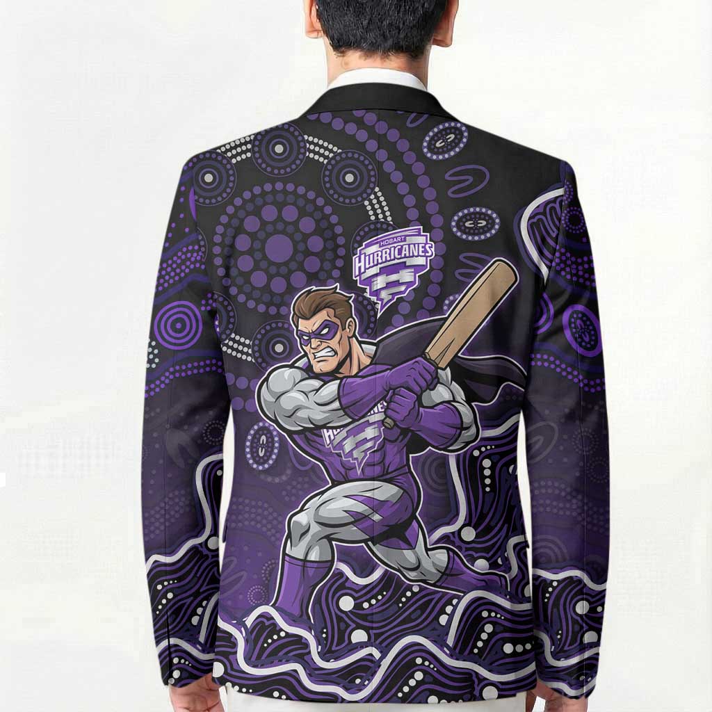 Hobart Hurricanes Cricket Mascot Blazer Aboriginal Dot Art Purple And Black Tribal Pattern