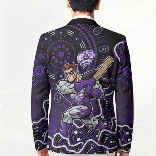 Hobart Hurricanes Cricket Mascot Blazer Aboriginal Dot Art Purple And Black Tribal Pattern