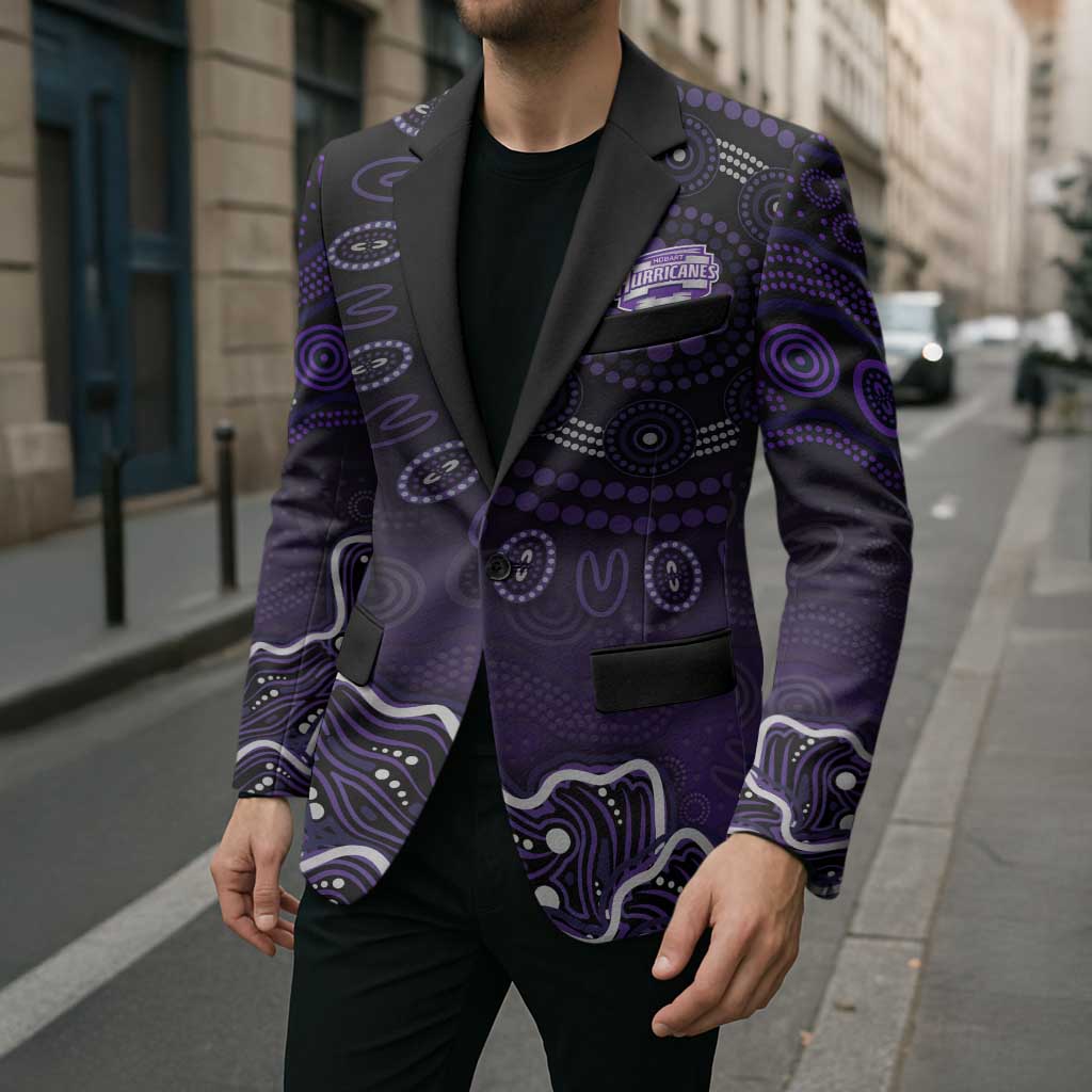 Hobart Hurricanes Cricket Mascot Blazer Aboriginal Dot Art Purple And Black Tribal Pattern