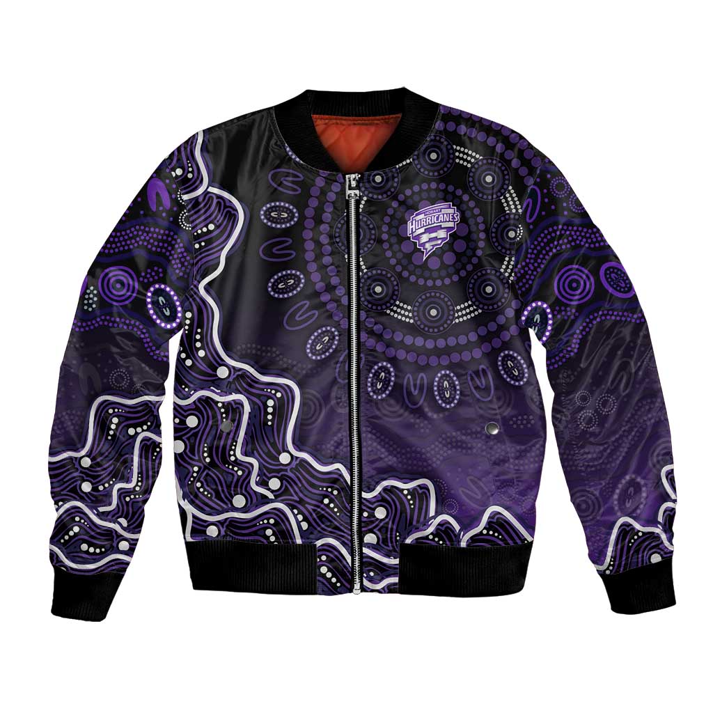 Hobart Hurricanes Cricket Mascot Bomber Jacket Aboriginal Dot Art Purple And Black Tribal Pattern