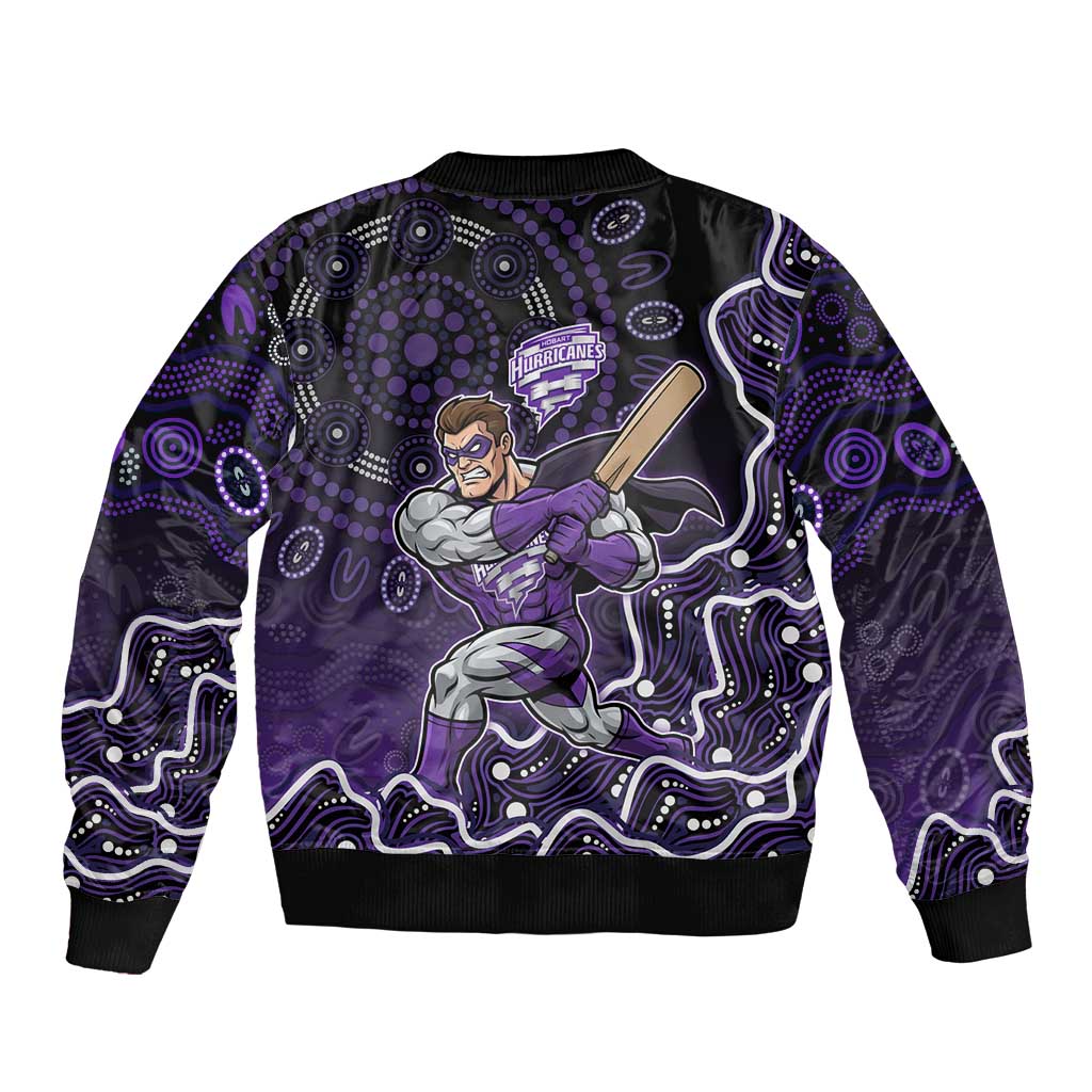 Hobart Hurricanes Cricket Mascot Bomber Jacket Aboriginal Dot Art Purple And Black Tribal Pattern