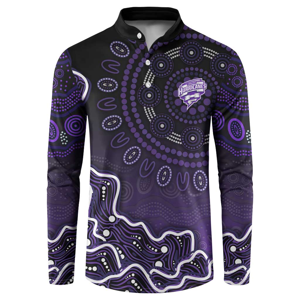 Hobart Hurricanes Cricket Mascot Button Sweatshirt Aboriginal Dot Art Purple And Black Tribal Pattern