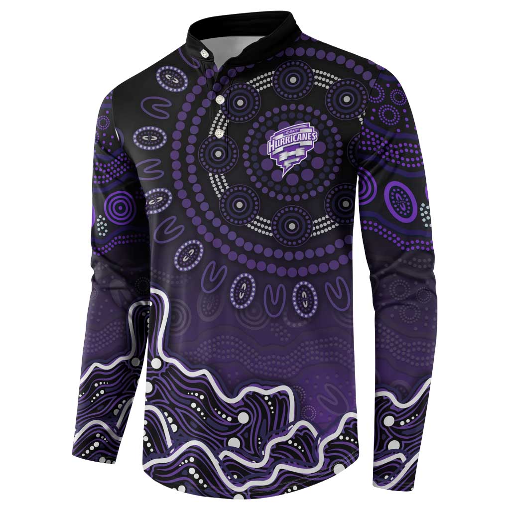 Hobart Hurricanes Cricket Mascot Button Sweatshirt Aboriginal Dot Art Purple And Black Tribal Pattern