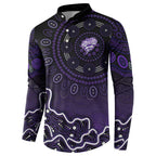 Hobart Hurricanes Cricket Mascot Button Sweatshirt Aboriginal Dot Art Purple And Black Tribal Pattern