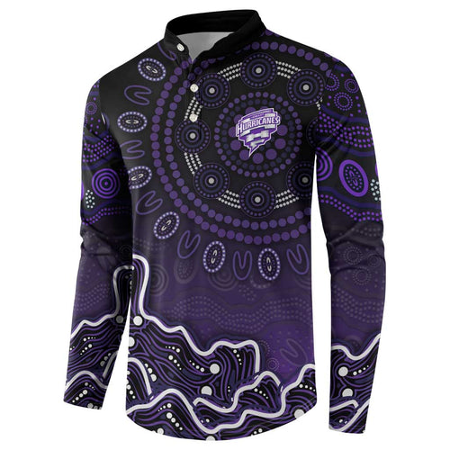 Hobart Hurricanes Cricket Mascot Button Sweatshirt Aboriginal Dot Art Purple And Black Tribal Pattern