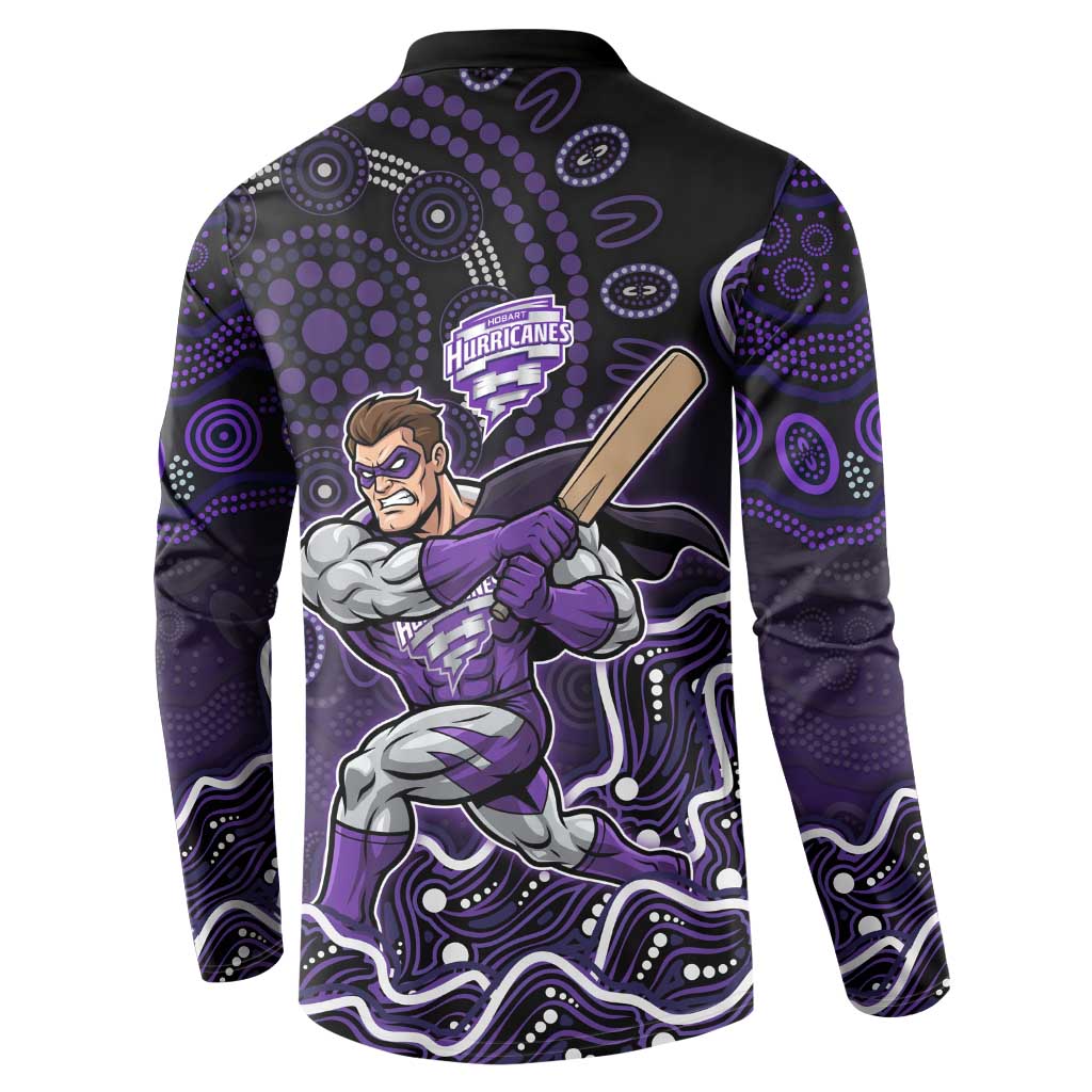 Hobart Hurricanes Cricket Mascot Button Sweatshirt Aboriginal Dot Art Purple And Black Tribal Pattern