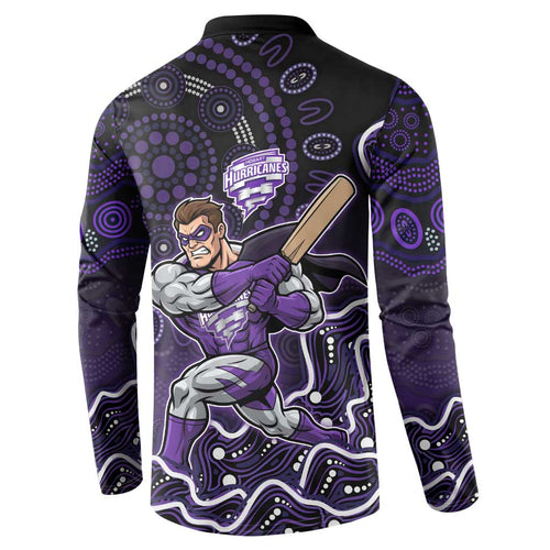 Hobart Hurricanes Cricket Mascot Button Sweatshirt Aboriginal Dot Art Purple And Black Tribal Pattern