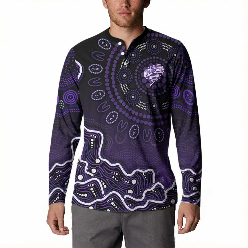 Hobart Hurricanes Cricket Mascot Button Sweatshirt Aboriginal Dot Art Purple And Black Tribal Pattern