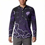 Hobart Hurricanes Cricket Mascot Button Sweatshirt Aboriginal Dot Art Purple And Black Tribal Pattern