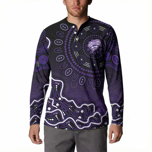 Hobart Hurricanes Cricket Mascot Button Sweatshirt Aboriginal Dot Art Purple And Black Tribal Pattern