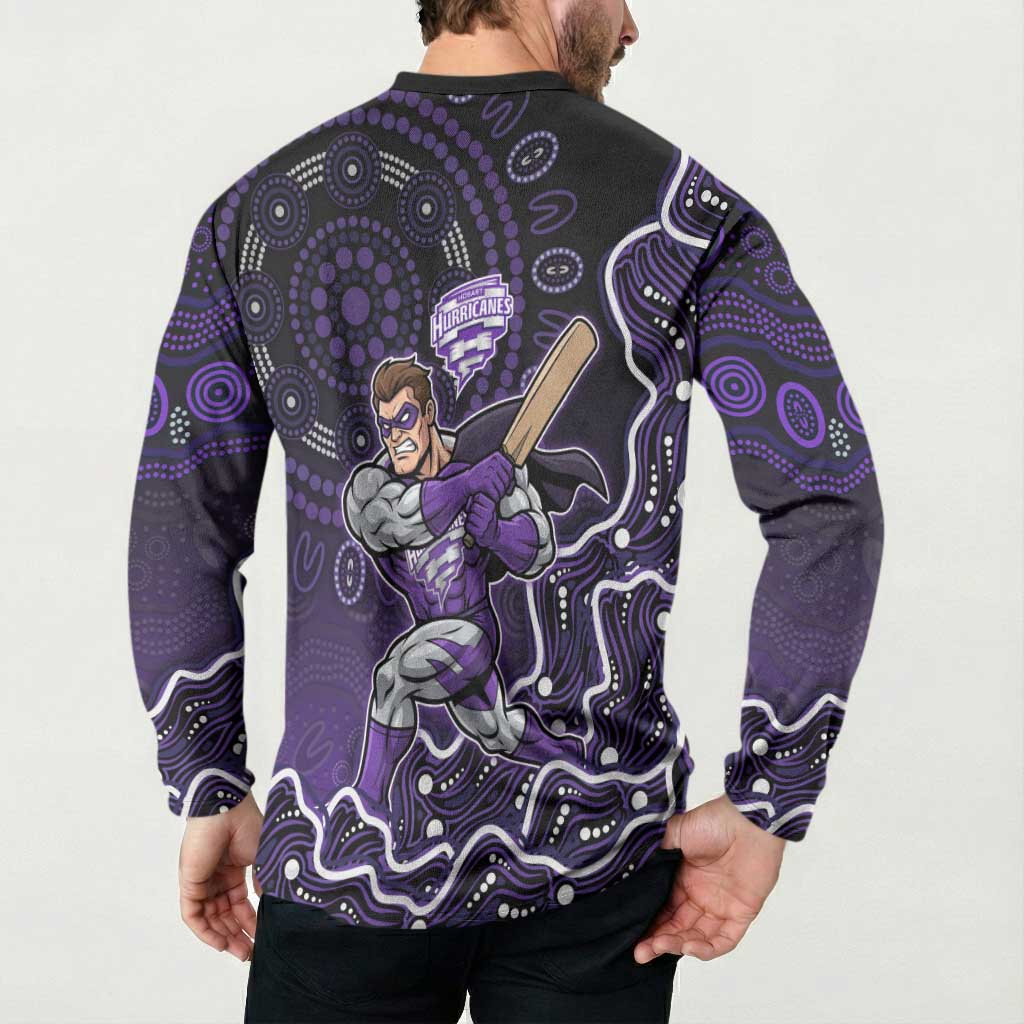 Hobart Hurricanes Cricket Mascot Button Sweatshirt Aboriginal Dot Art Purple And Black Tribal Pattern