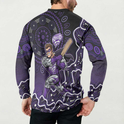 Hobart Hurricanes Cricket Mascot Button Sweatshirt Aboriginal Dot Art Purple And Black Tribal Pattern