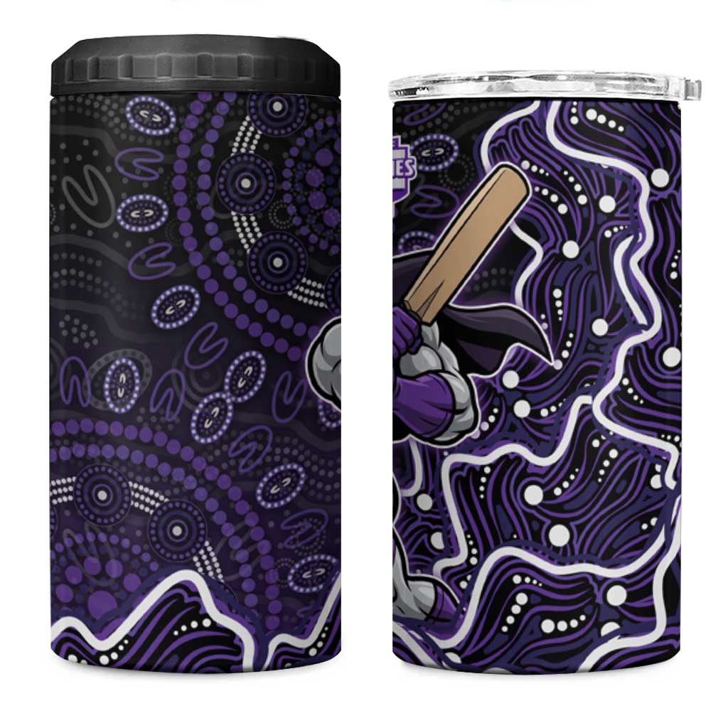 Hobart Hurricanes Cricket Mascot 4 in 1 Can Cooler Tumbler Aboriginal Dot Art Purple And Black Tribal Pattern