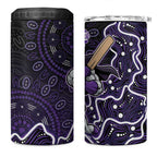 Hobart Hurricanes Cricket Mascot 4 in 1 Can Cooler Tumbler Aboriginal Dot Art Purple And Black Tribal Pattern