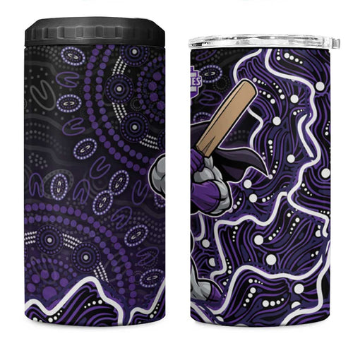 Hobart Hurricanes Cricket Mascot 4 in 1 Can Cooler Tumbler Aboriginal Dot Art Purple And Black Tribal Pattern