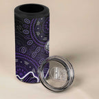 Hobart Hurricanes Cricket Mascot 4 in 1 Can Cooler Tumbler Aboriginal Dot Art Purple And Black Tribal Pattern