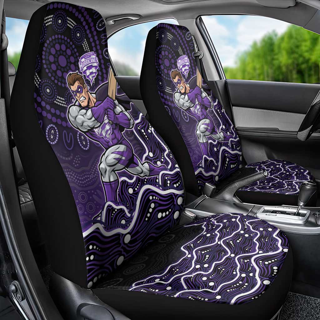 Hobart Hurricanes Cricket Mascot Car Seat Cover Aboriginal Dot Art Purple And Black Tribal Pattern