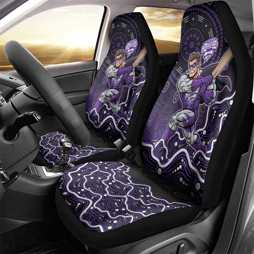 Hobart Hurricanes Cricket Mascot Car Seat Cover Aboriginal Dot Art Purple And Black Tribal Pattern