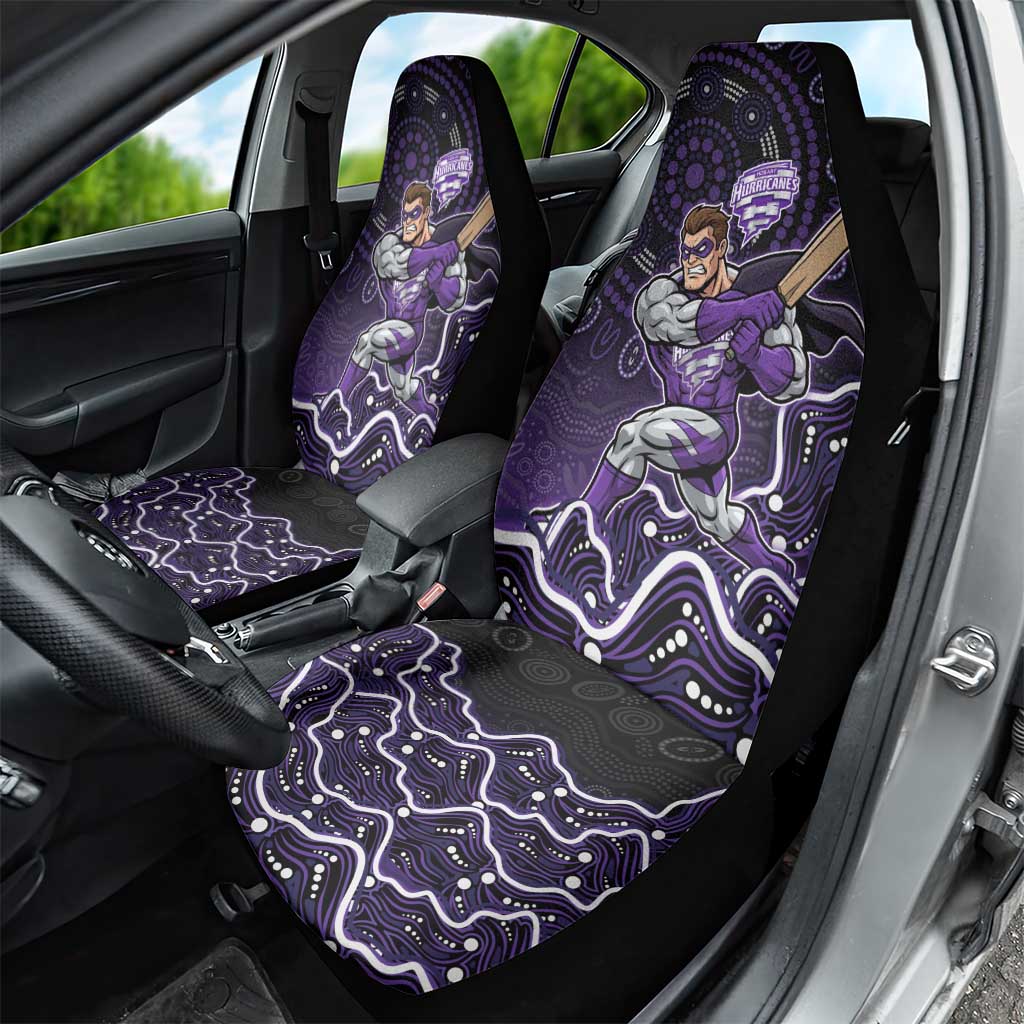 Hobart Hurricanes Cricket Mascot Car Seat Cover Aboriginal Dot Art Purple And Black Tribal Pattern