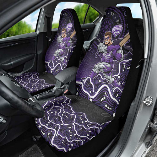 Hobart Hurricanes Cricket Mascot Car Seat Cover Aboriginal Dot Art Purple And Black Tribal Pattern